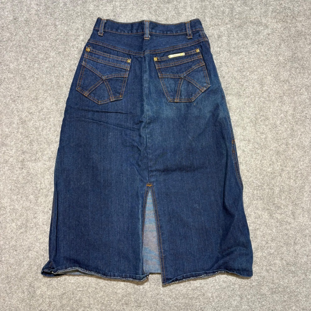 Vintage Marsala Denim Maxi Skirt Dark Wash High Waist Cotton Size 7/8 25 Waist